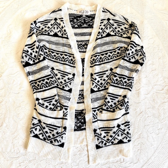 Like-New Black + White Tribal Cardigan - Picture 1 of 7